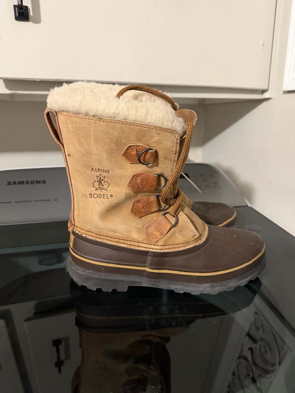 Sorel Alpine Snow Boots Size 8 Brown Leather Sherpa Lined